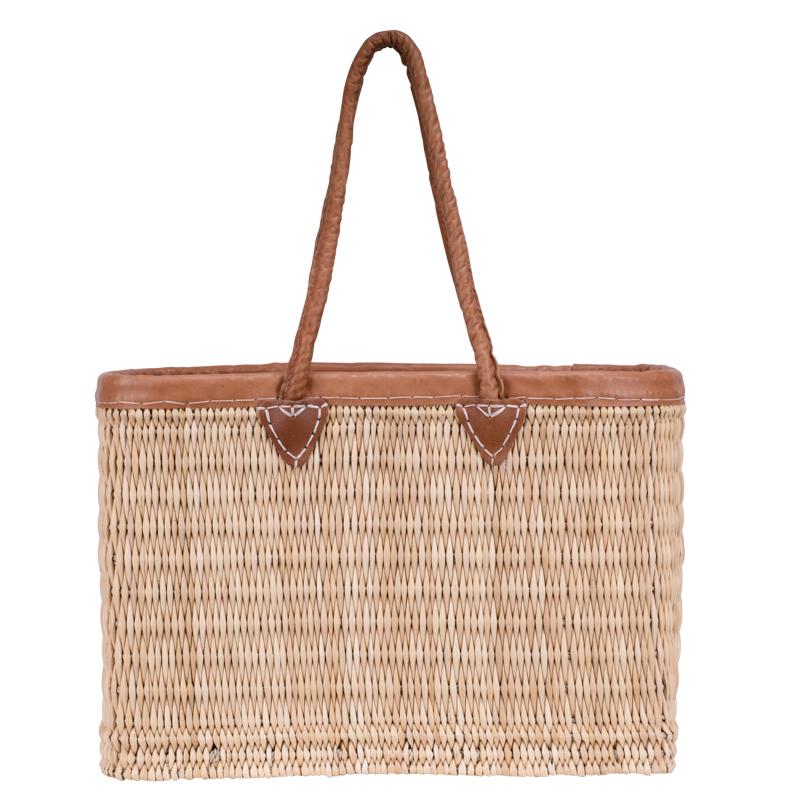 CABAS JONC GM BORDE CUIR ANSES LONGUES CUIR